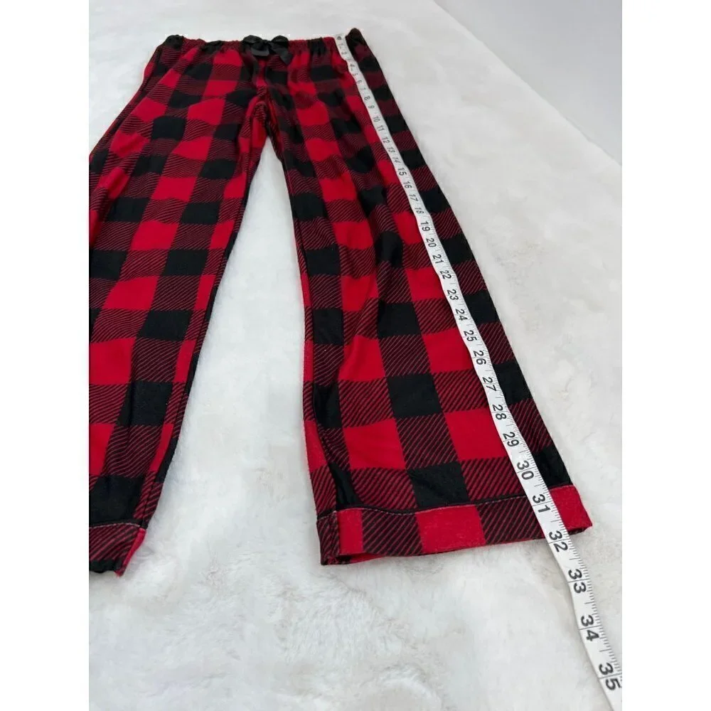 New DreamLife Size Kids S (7-9) Flannel Pajama Set w/Scrunchies Black/Red Plaid